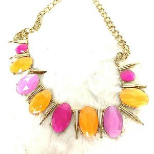 Orange Pink Oval Statement Piece Necklace Career